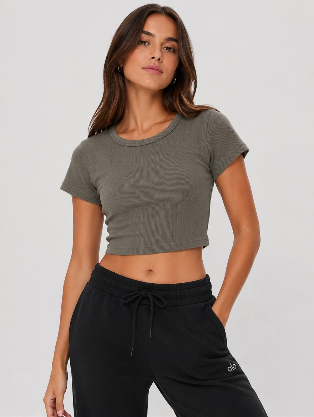 Alo Yoga Ribbed Short Sleeve Crewneck Tee - Green